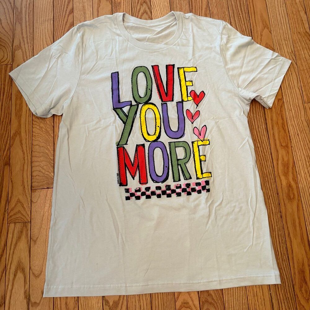 Love you more womens graphic tee white T-shirt size large xl medium new hearts